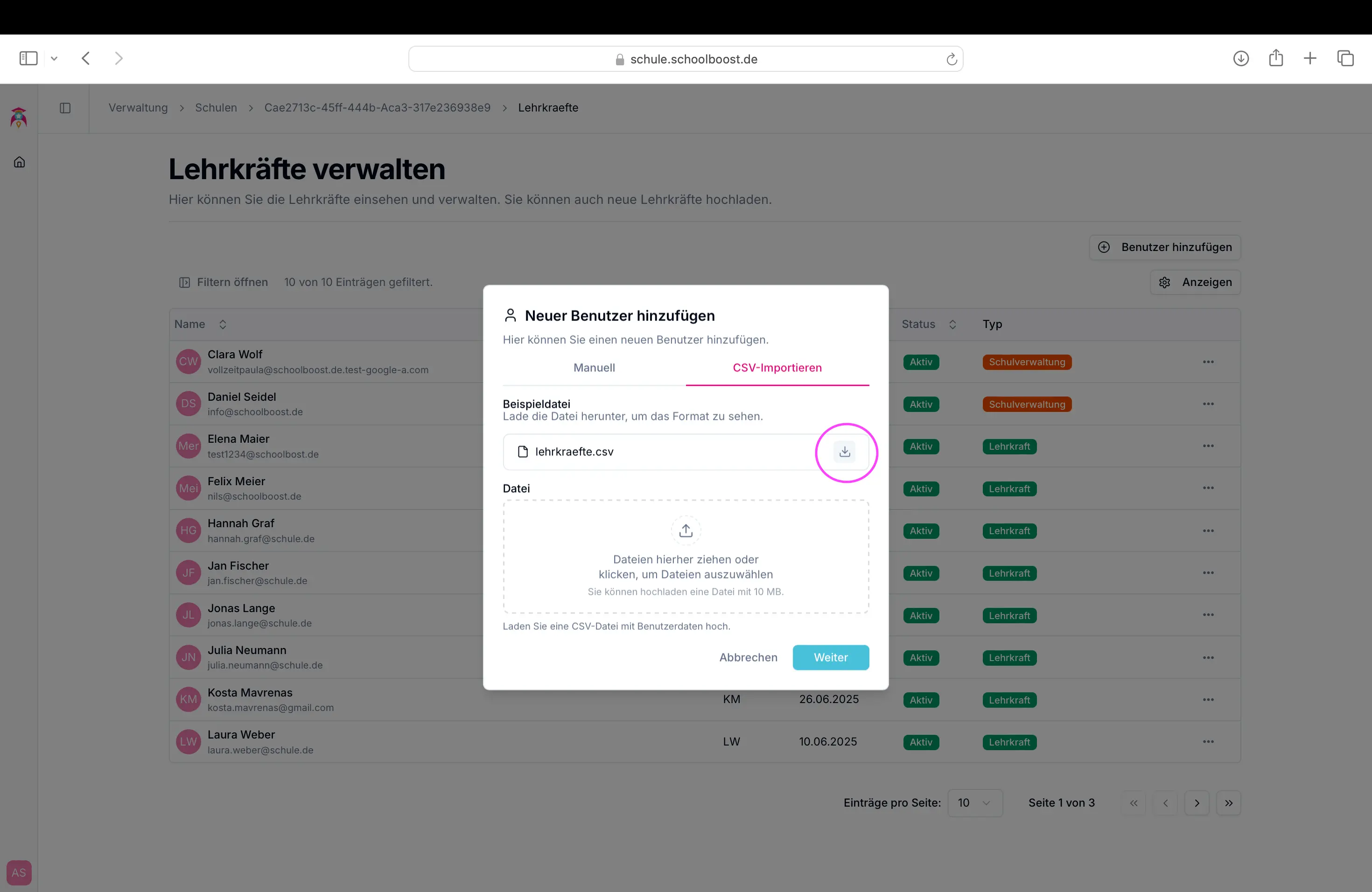 CSV-Import Lehrer