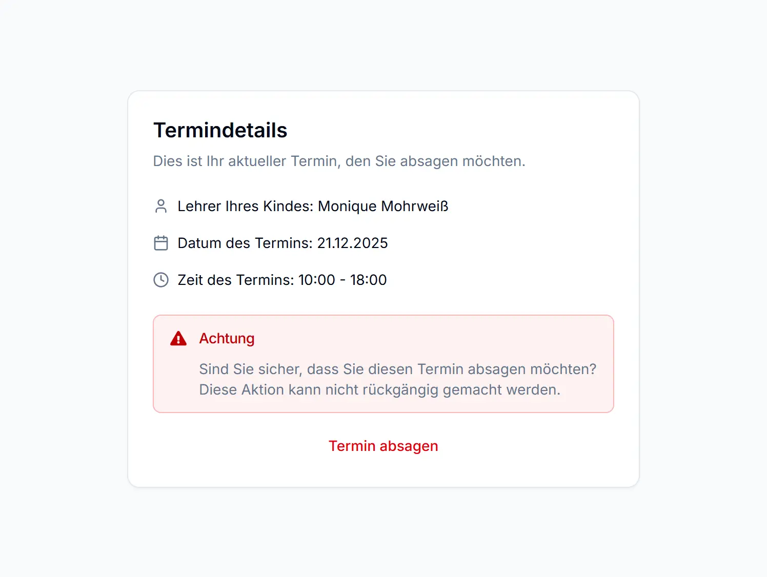 Gebuchten Termin absagen