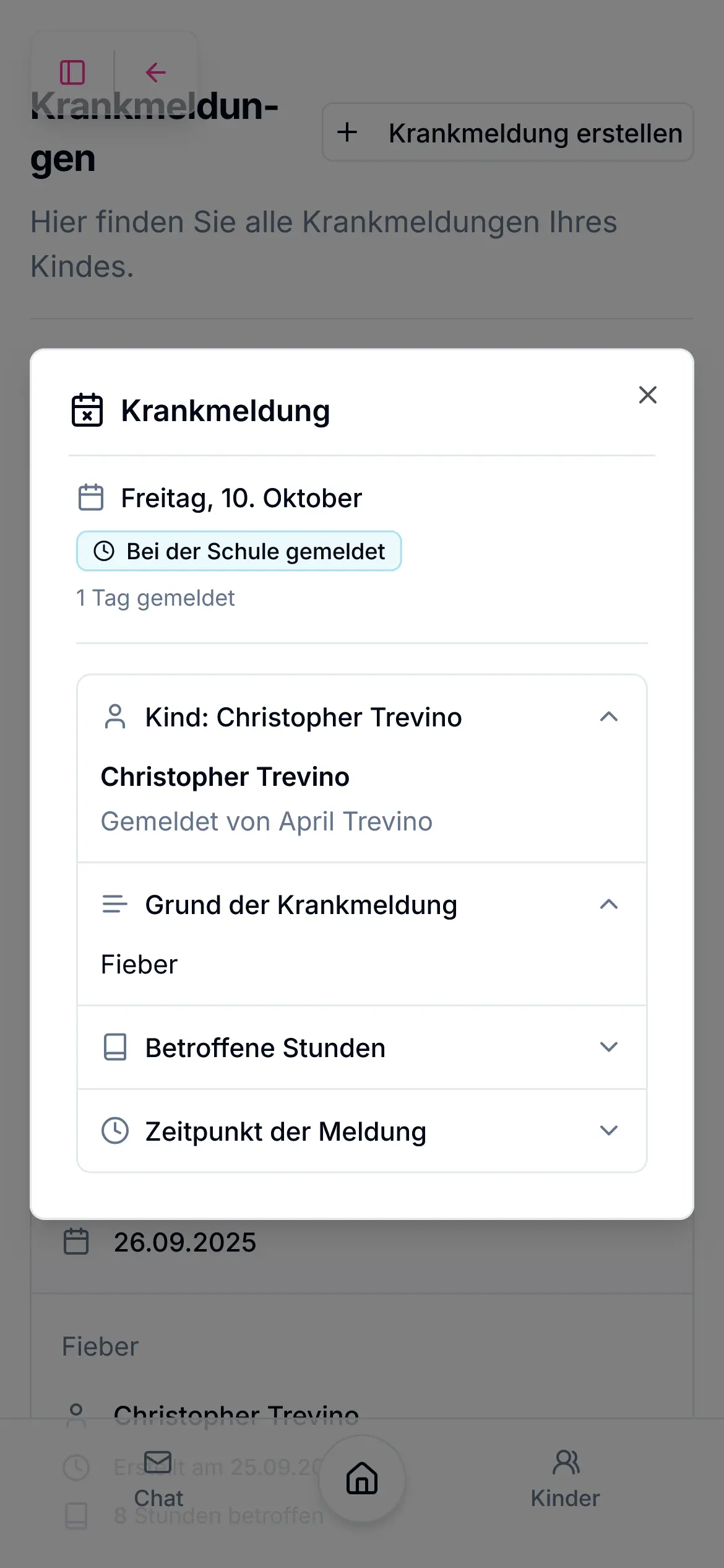 Krankmeldungsdetails ausklappen