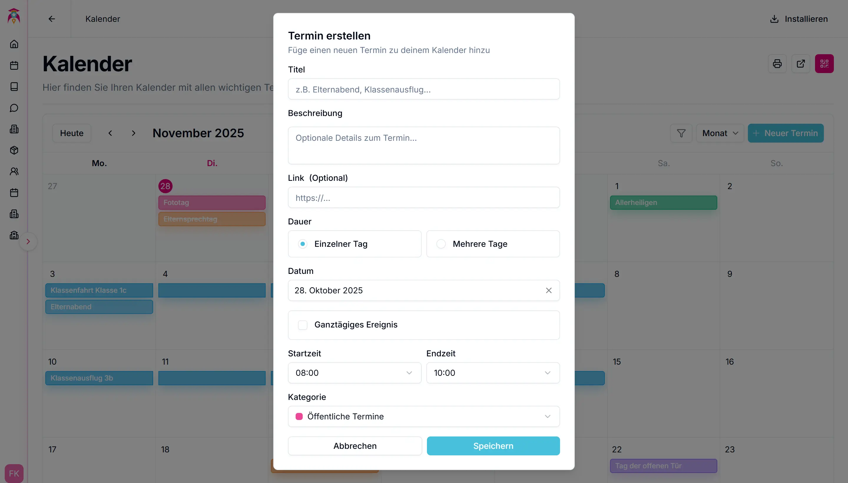 Neuen Termin anlegen