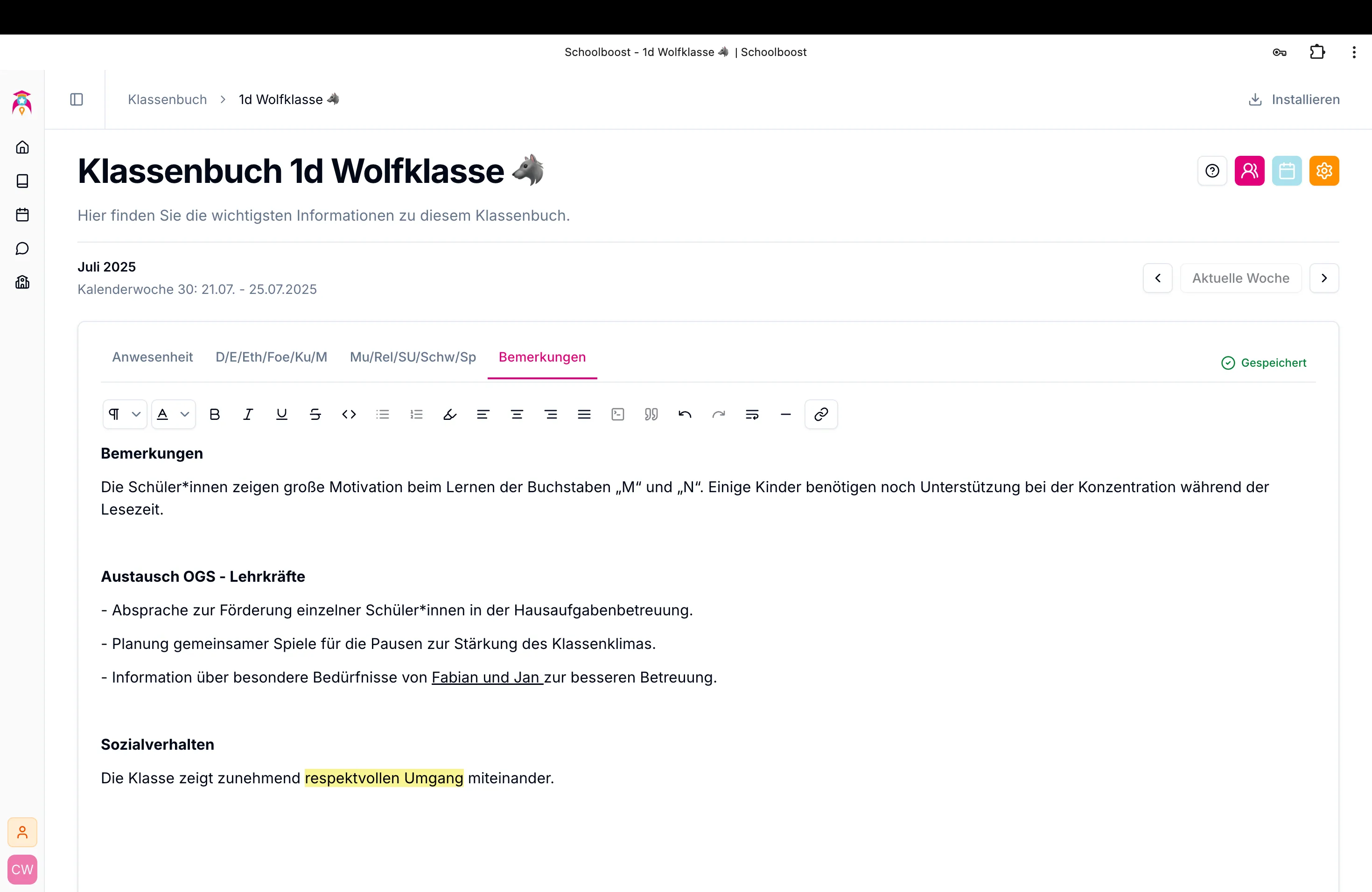 Bemerkungen Tab
