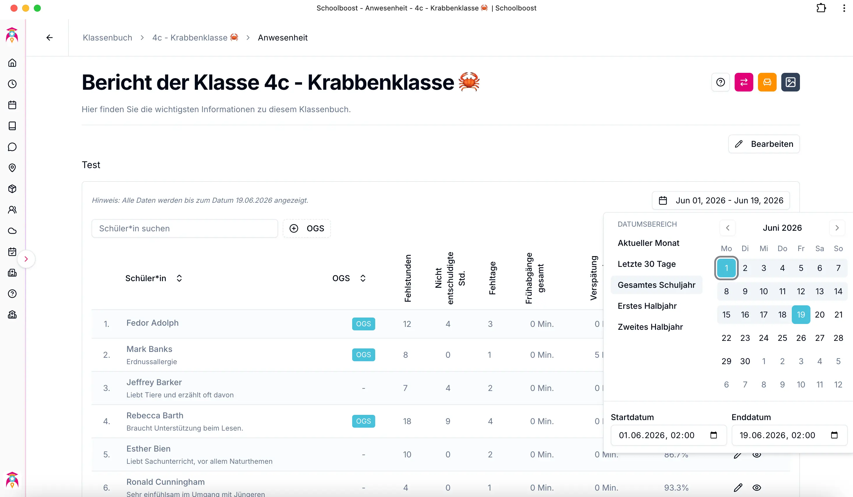 Fehlzeiten Zeitraum auswählen