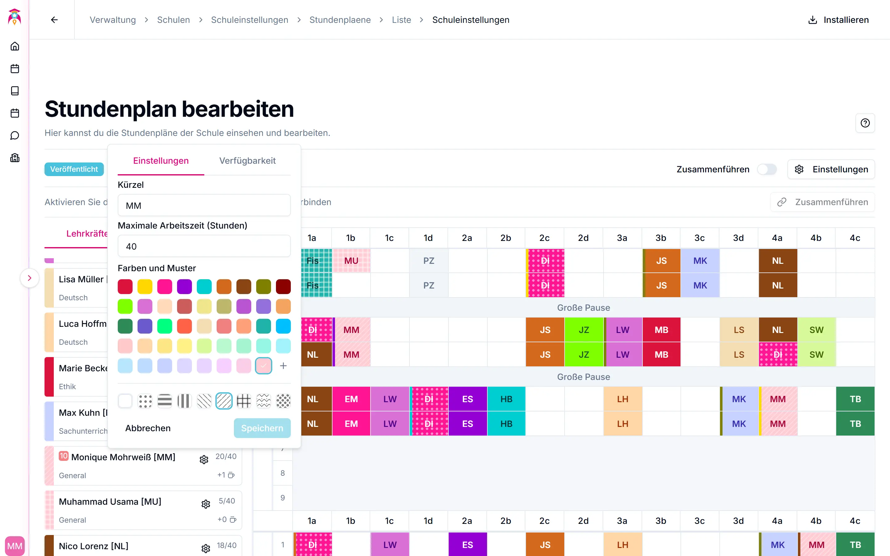 Farbe der Lehrkraft anpassen