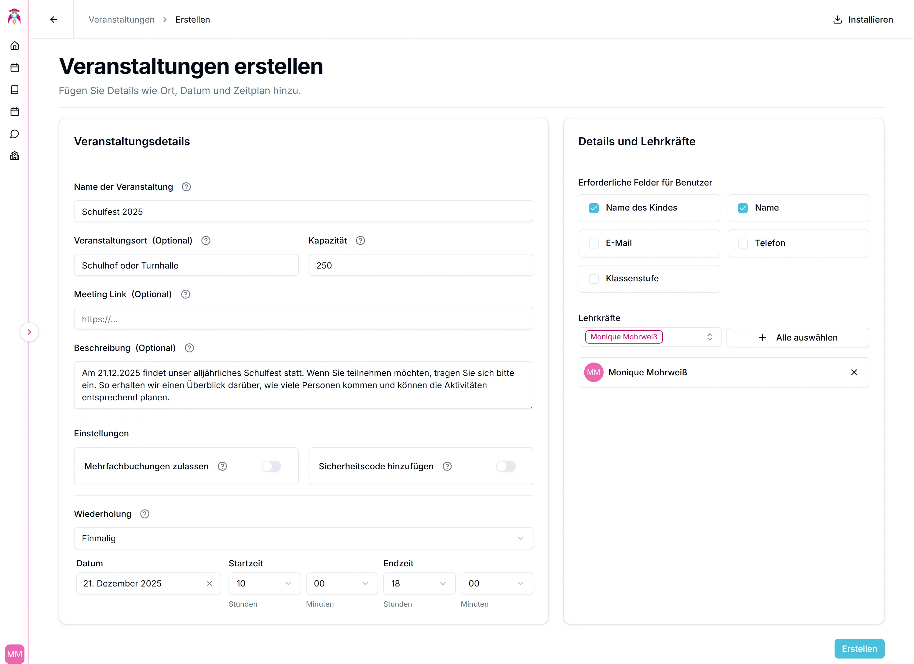 Datum und Uhrzeit auswählen