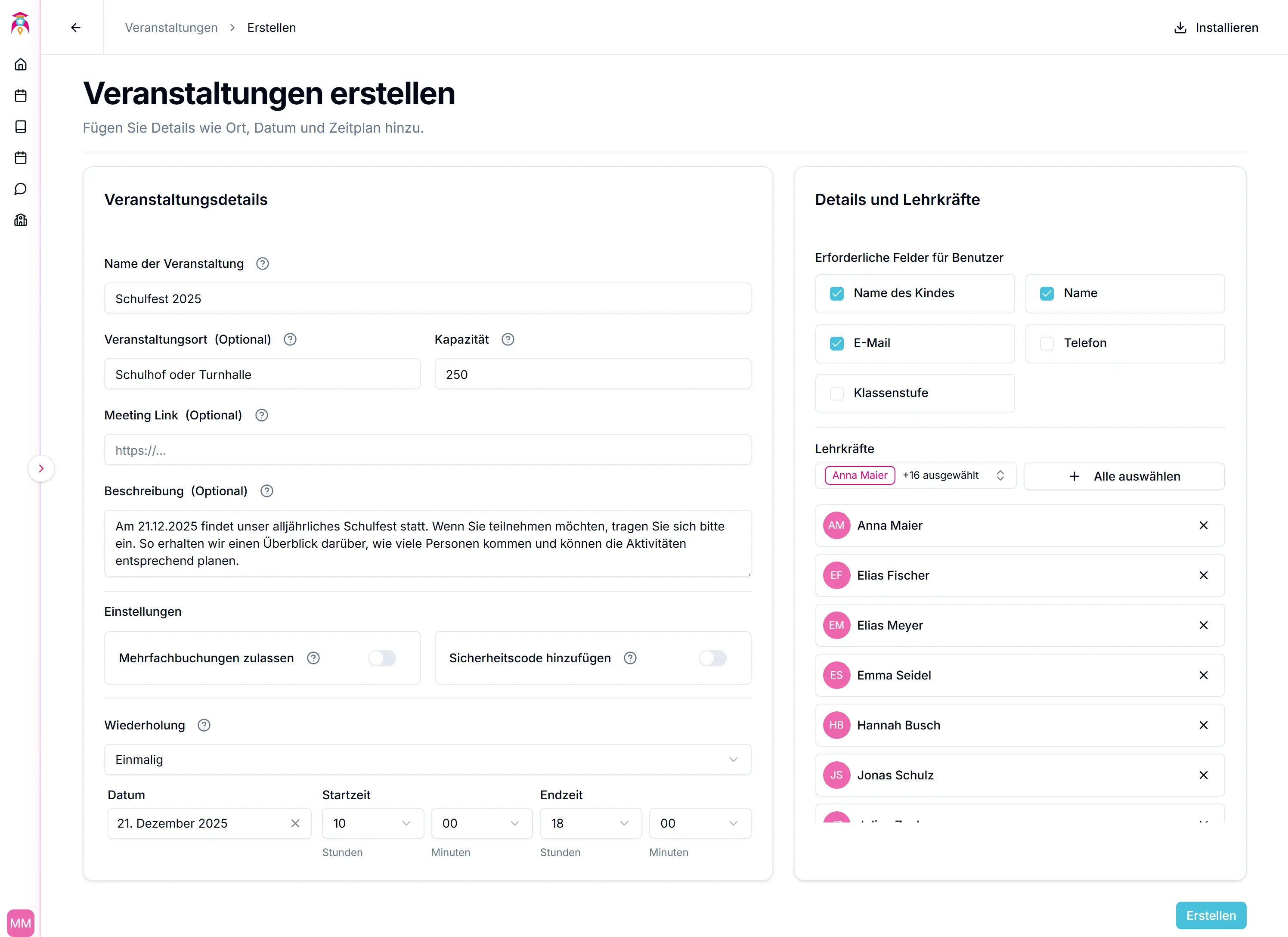 Lehrkräfte hinzugefügt