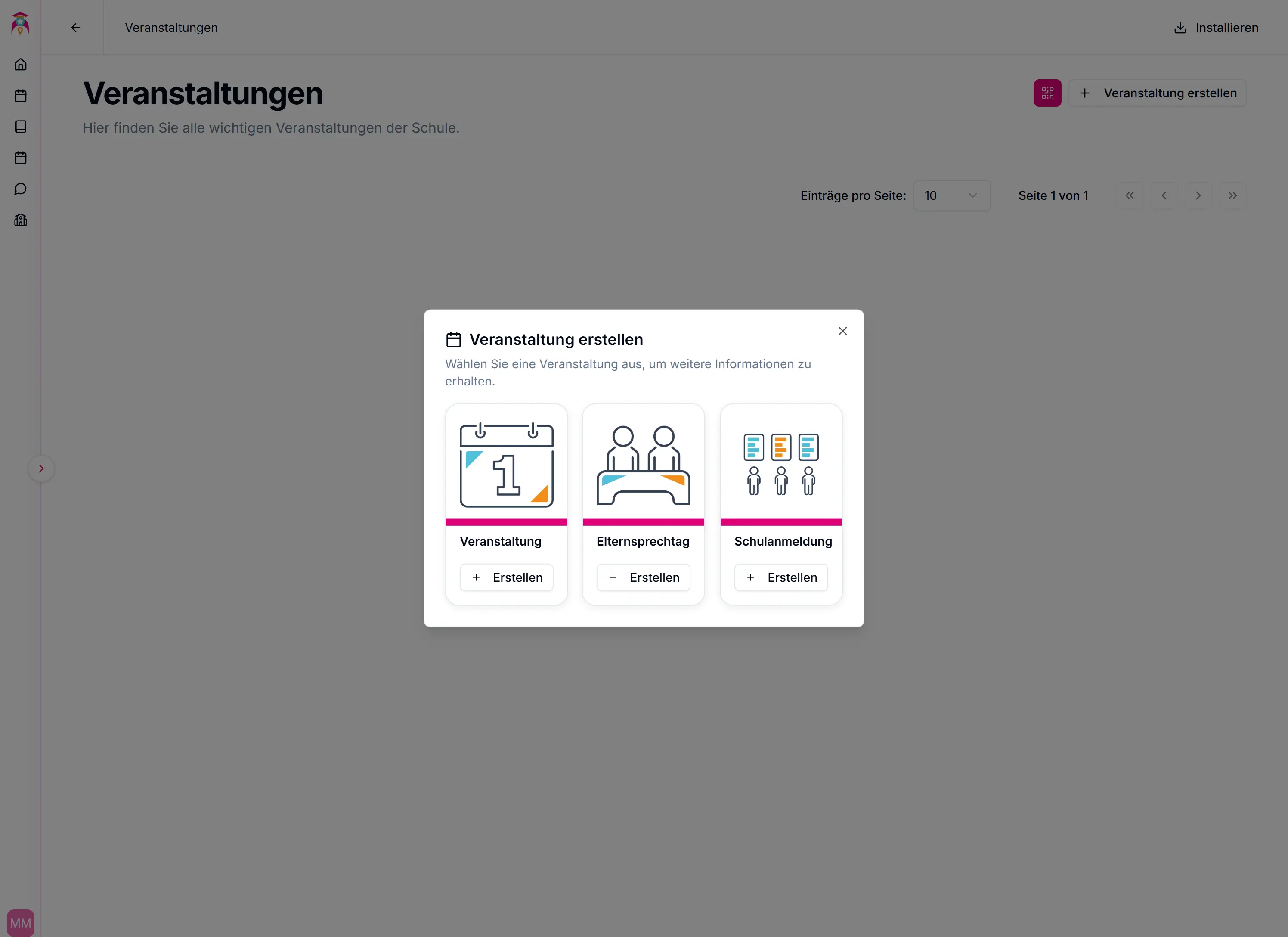 Veranstaltungsart wählen